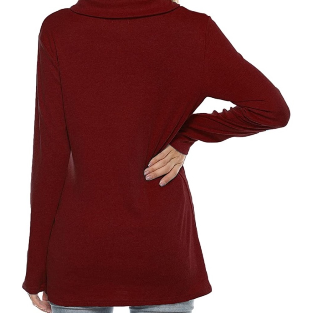 Luckymore Cowl Neck Pullover Long Sleeve Tunic Top with Zipper, Size M - Picture 3 of 16